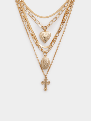 The FIX Women's Gold Cross & Heart Charm Necklace