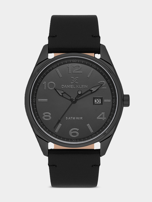 Daniel Klein Black Plated Black Dial Black Leather Watch