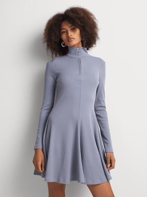 Y&G Rib Zip Neck Fit & Flare Dress