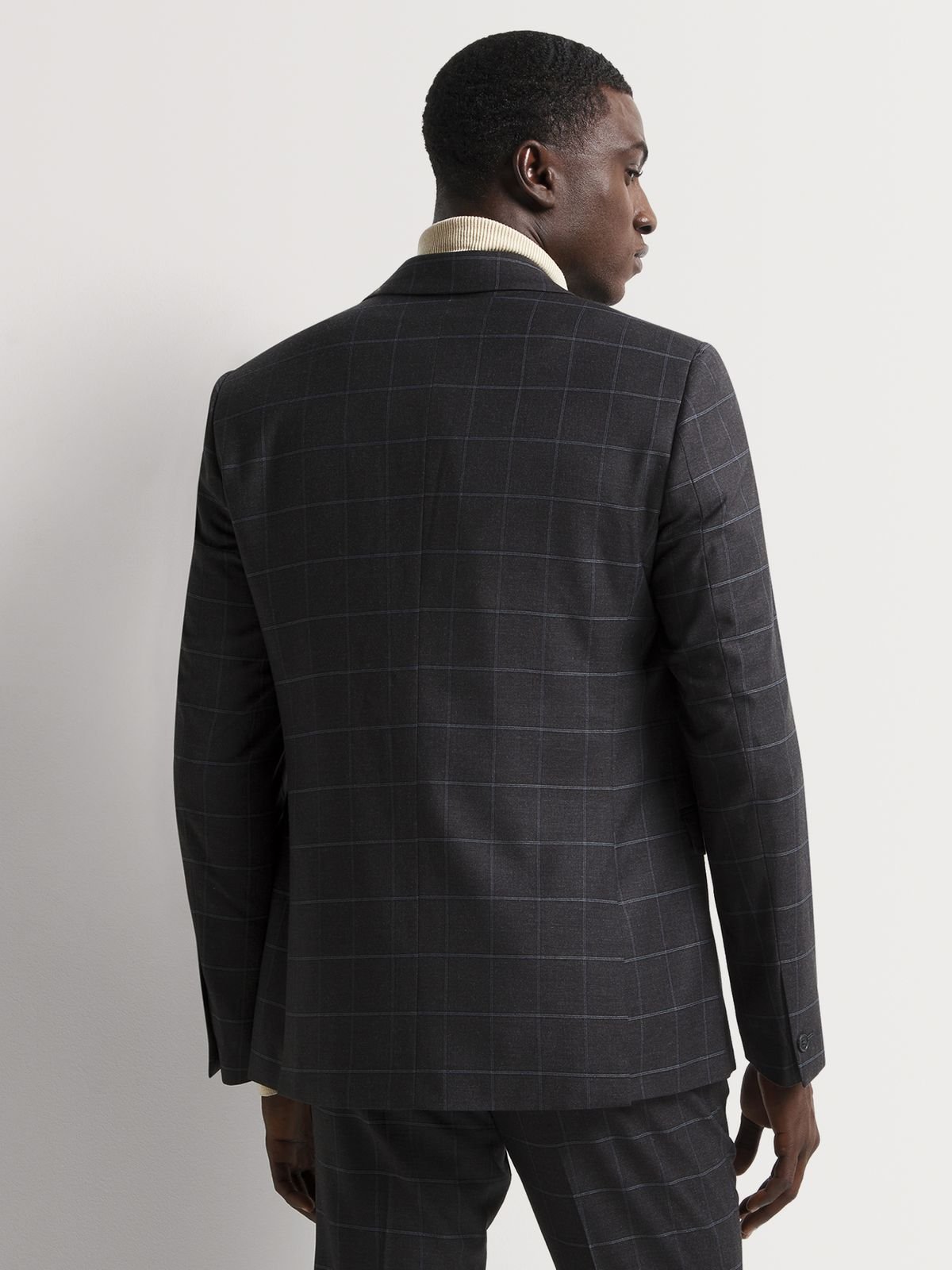 Men's Markham Slim Double Breasted Windowpane Check Grey Suit
