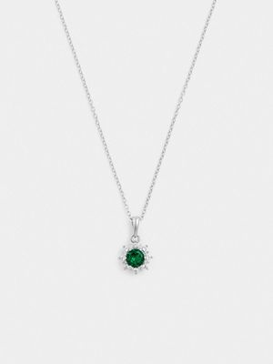 Sterling Silver Flower Emerald Noble Pendant