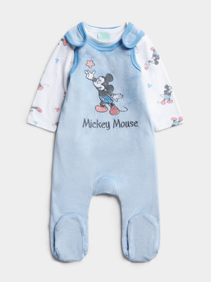 Jet Infant boys Blue Mickey Mouse Dungaree Set