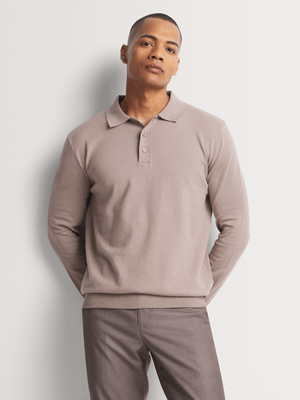 Markham Men's Longsleeve Taupe Knitwear Golfer