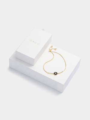 14ct Gold Plated Cubic Zirconia Black Enamel Slider Bracelet