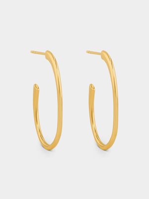 Gold Plated Sterling Silver Oblong Open Hoop Earrings