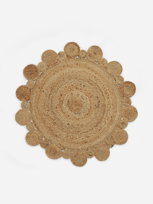 H & S Collection Brown Rug Round With Flower Border