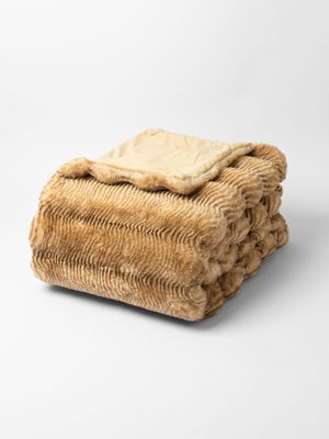 Faux Fur Wave Rib Blanket Stone 150x180cm