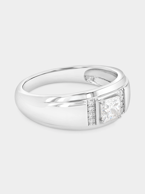 Sterling Silver Moissanite Cushion Vertical Channel Ring