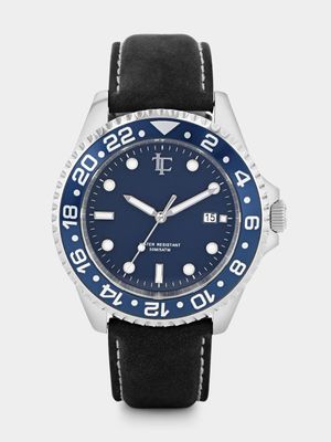 Legacy Neptune Steel Navy Dial Navy Leather Stainless Steel Watch 45mm