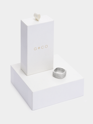 Rhodium Plated Cubic Zirconia Pavé Square Ring