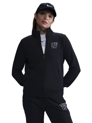 Nike Womens Sportswear Club Fleece 1/2-Zip Graphic Black Top