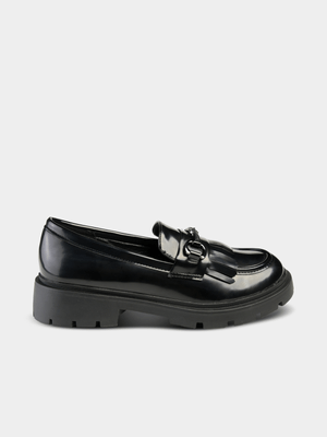 Women's Madison Bess Black Loafer With Fringe