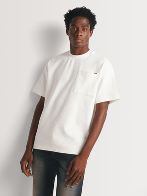 Fabiani Men's Ecru Textured Pocket T-shirt
