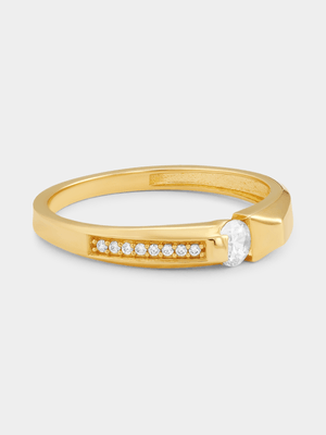 Yellow Gold Cubic Zirconia Solitaire Pavé Duet Ring