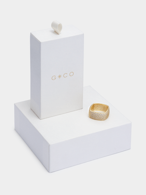 14ct Gold Plated Cubic Zirconia Pavé Square Ring