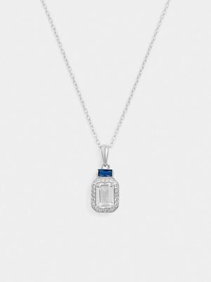 Blue & White Sapphire in Sterling Silver Pendant