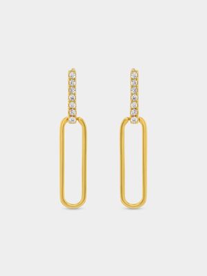Gold Plated Sterling Silver Cubic Zirconia Paperclip Drop Earrings