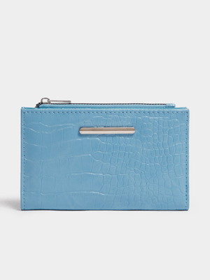 Exact Women's Light Blue Foldover Croc Wallet