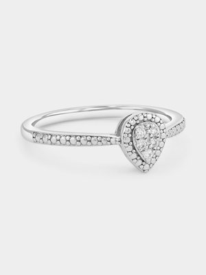 Sterling Silver Lab Grown Diamond Pear Halo Ring