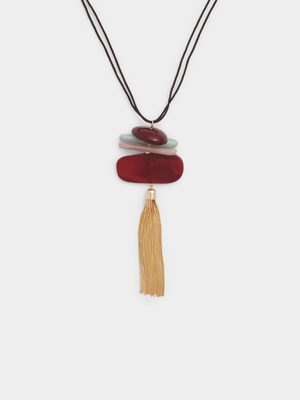 Long Beaded Necklace Drop Stone Pendants