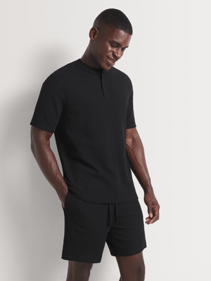 Men's Markham Short Sleeve Waffle Black Sleepwear Top
