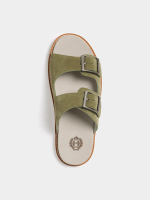 Fabiani Men's Olive Suede Double Strap Buckle Sandal