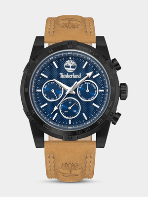 Timberland Stonington Black Plated Navy Dial Tan Leather Watch