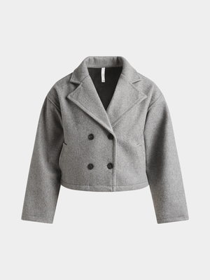 Exact Older Girl's Grey Melange Melton Cropped Coat