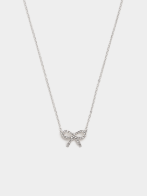 Exact Women's Silver Bow Diamante Necklace