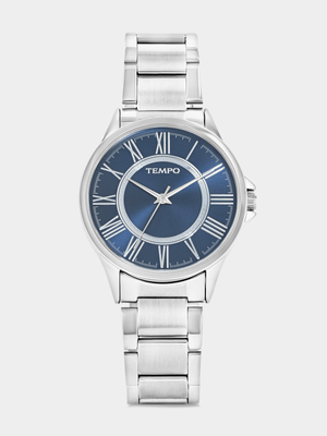 Tempo Silver Plated Blue Dial Bracelet Watch