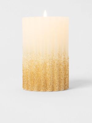 Fluted Grain Pillar Candle Cream & Gold 10cm