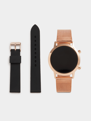 Exact Women's Rose Gold Watch & Black Strap