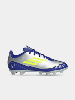 Junior adidas F50 Club Messi FG/MG Silver/Blue Boots