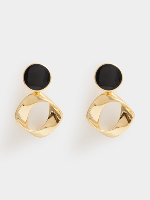 Twisted Hoop & Enamel Stud Drop Earrings