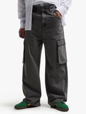 The FIX Men's Grey Cargo Straight Leg Denim Jeans