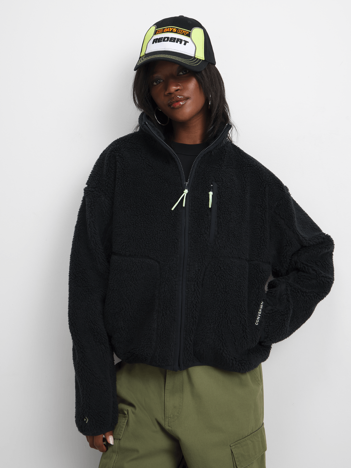 Converse Women's Black Full-Zip Sherpa Jacket | Bash