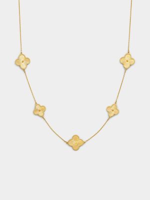 Yellow Gold Clover Station Necklace