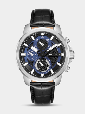 Police Newport Stainless Steel Navy & Black Dial Black Leather Watch