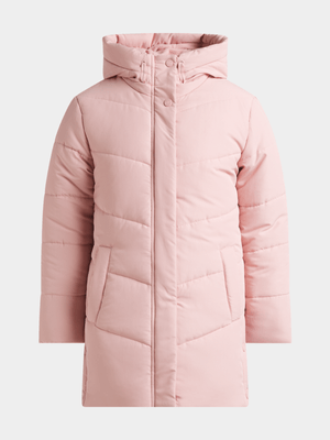 Exact Older Girl's Pink Long Puffer Jacket
