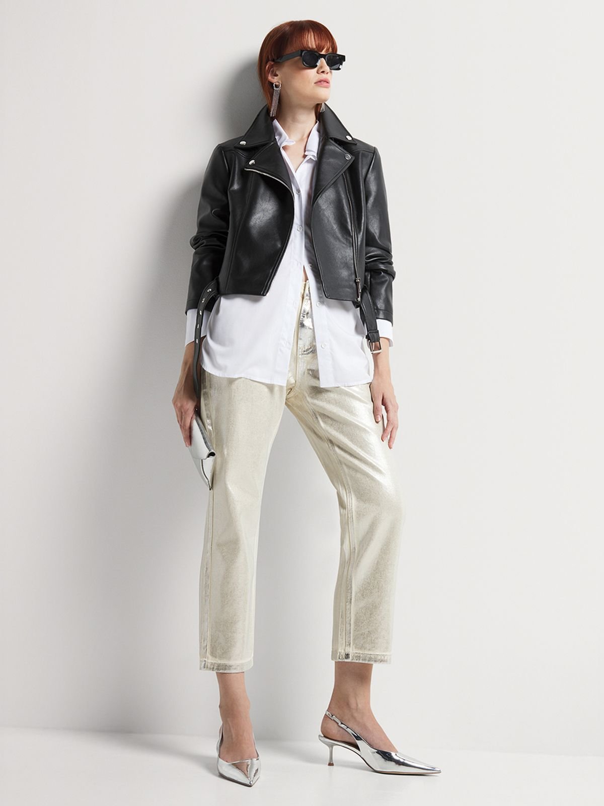 Pleather Belted Biker Jacket Bash