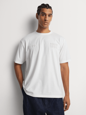 Men's Relay Jeans Multi Panel Embossed White Graphic T-Shirt
