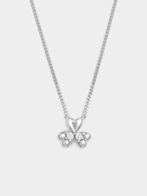 Sterling Silver Lab Grown Diamond Clover Heart Pendant