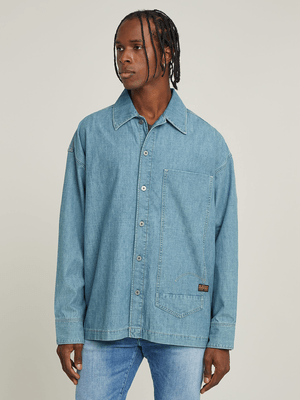 G-Star Men's long Pocket Boxy Blue Shirt