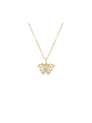 Yellow Gold and Sterling Silver Cubic Zirconia Butterfly Pendant on Chain