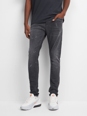 Redbat Men's Charcoal Paint Splatter Super Skinny Jeans