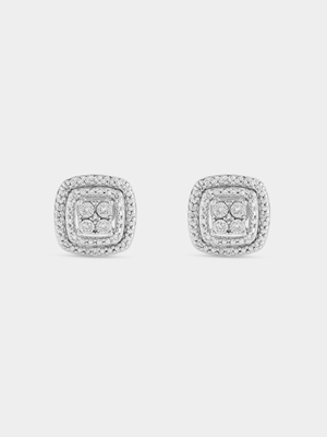 Sterling Silver Lab Grown Diamond Cushion Halo Multi-Stone Stud Earrings