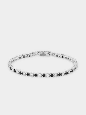 Sterling Silver Black & White Cubic Zirconia Tennis Bracelet