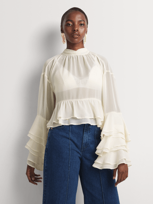 Luella Sheer High Neck Frill Blouse