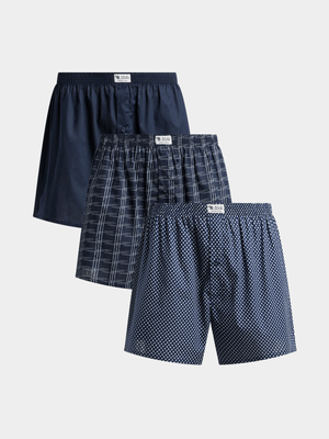 Relay Jeans Men's 3 Pack Woven Check Navy Boxers