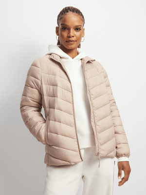 TS Womens Funnel Ecru Puffer Jacket